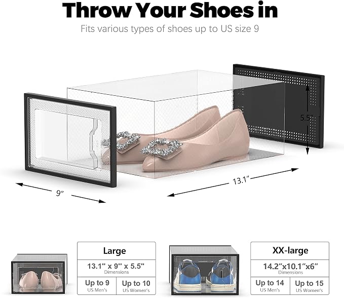 SEE SPRING 12 Pack Shoe Storage Box, Clear Plastic Stackable Shoe Organizer for Closet, Space Saving Shoe Rack for Entryway Sneaker Container Bin Holder (Black) - Image 5