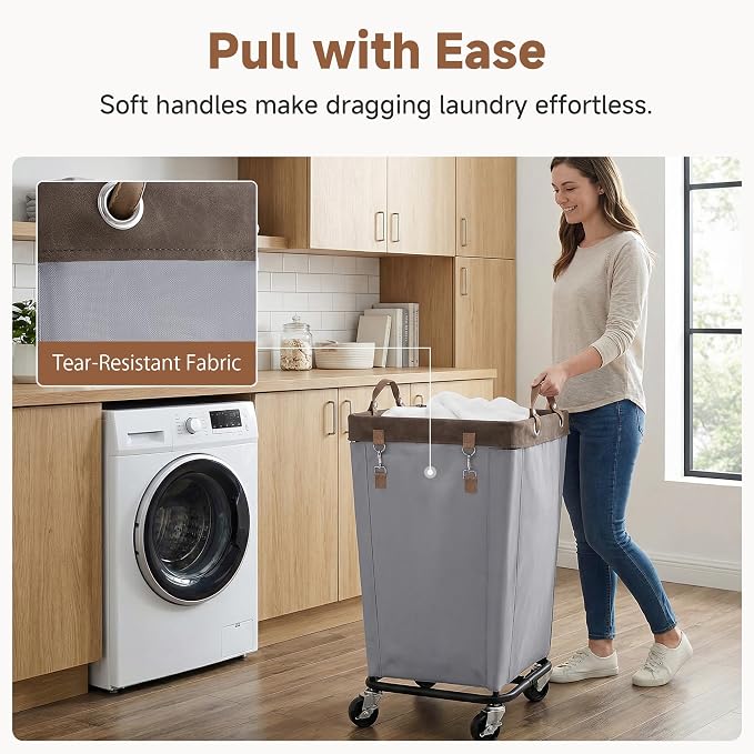 StorageWorks 160L Laundry Basket with Wheels, Large Rolling Hampers for Clothing Organizer, Dirty Clothes Basket for Hotel, Home, Closet, Dorm, Light Grey - Image 5