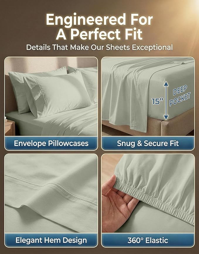 LANE LINEN 100% Cotton Sheets Full Size Set - Highly Durable 600 Thread Count Sateen Weave - Hotel Quality Bedding for A Relaxing Finish to Your Day - Securely Fits Matresses Upto 15'' Deep - Mineral