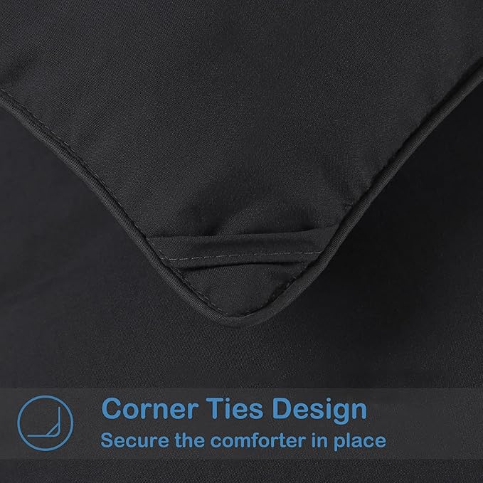 EASELAND Oversized King Down Alternative Comforter - Quilted Duvet Insert for All Seasons, Soft Lightweight with Corner Tabs, Summer Winter Warm Bedding, Black 98x116 Inches