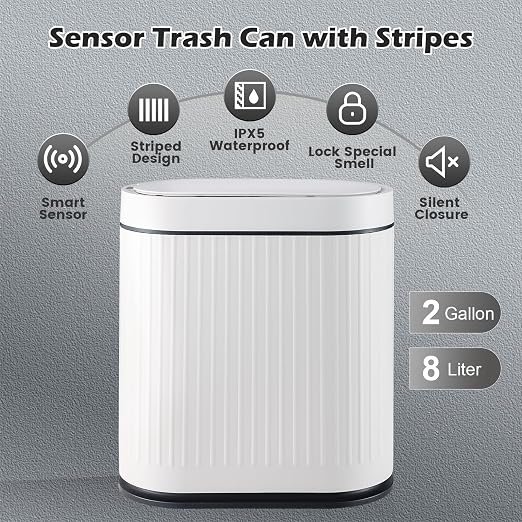 SYNCVIBE Bathroom Sensor Trash Can with Lid Automatic 2 Gallon Smart Garbage Can Bathroom Decor, 7.5 Liter Small Trash Bin, Motion Sensor Waterproof Wastebasket for Office, Bedroom, White Black - Image 5
