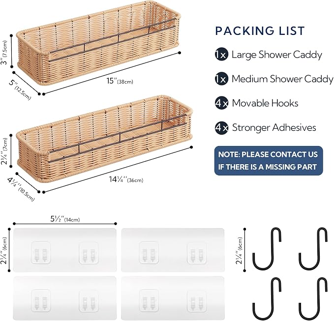 GRANNY SAYS Shower Caddy Hanging, 2 Pack Bathroom Shelves for Shower, Waterproof Shower Shelf for Inside Shower, Shower Shelves for Organization and Storage, Wicker Shower Rack for Home Decor, Natural - Image 2