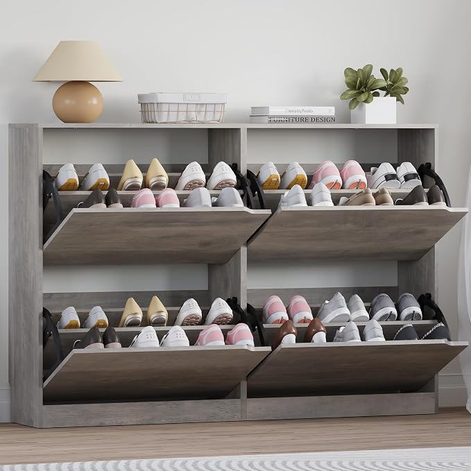 BORNOON Shoe Cabinet with 4 Flip Drawers, Narrow Hidden Shoe Storage Cabinet, Slim Freestanding Shoe Rack Organizer for Entryway, Hallway, Bedroom, Living Room by BORNOON