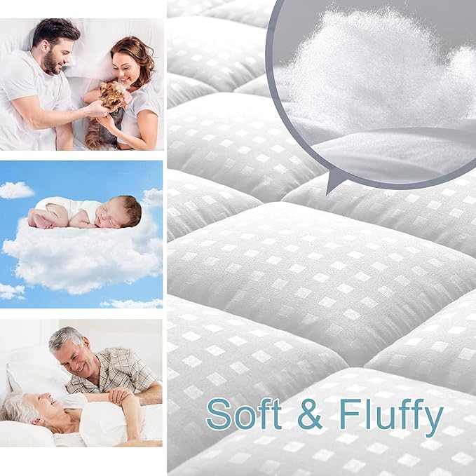 HYLEORY Twin Mattress Pad Quilted Fitted Mattress Protector Cooling Pillow Top Mattress Cover Breathable Fluffy Soft Mattress Topper with 8-21" Deep Pocket