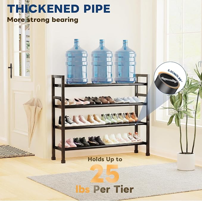 Mavivegue Expandable Shoe Rack, 4-Tier 19"-43.3" Adjustable Shoe Rack for Closet,Hall Entryway,Front Door,Garage, Sturdy Steel Space-Saving Rack, Black​ - Image 5