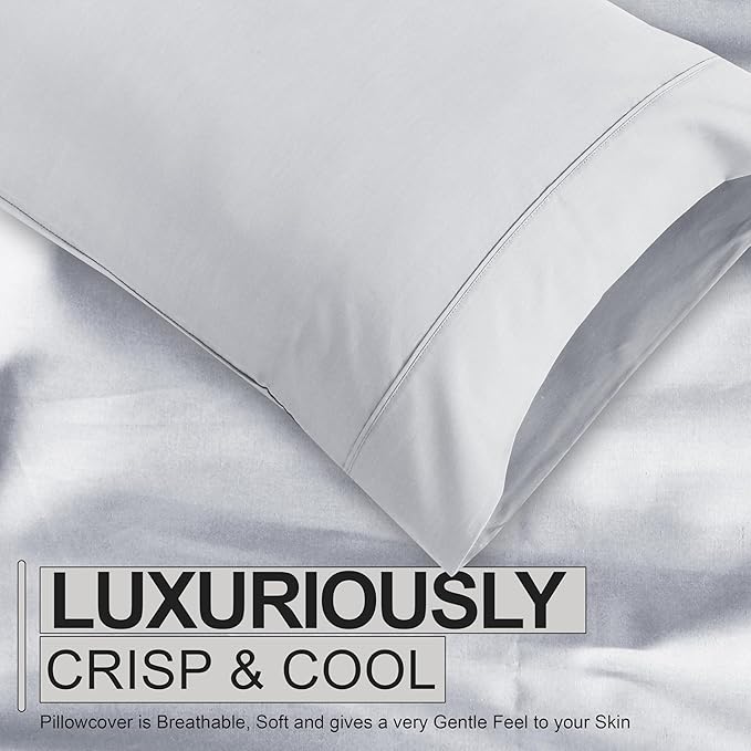 RUVANTI 100% Cotton Sheets – Split King Size Percale Bedding, Cooling & Breathable, Durable with a Crisp, Soft & Comfortable Feel, 16" Deep Pocket, 5-Piece Set, Quiet Gray