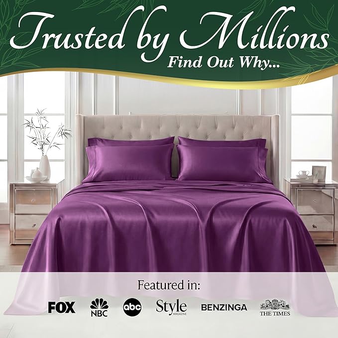 DECOLURE 100% Viscose Derived from Bamboo Sheets Full Size - Luxury 6 Pc Naturally Cooling Sheets, Ultra Soft Bed Set - Deep 17" Pockets, Durable Double Stitching, Oeko Tex Standard (Purple)