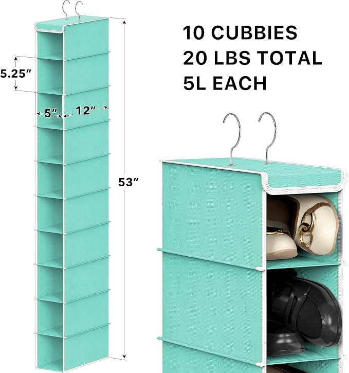 Simple Houseware 10 Shelves Hanging Shoes Organizer Holder for Closet, Turquoise - Image 3