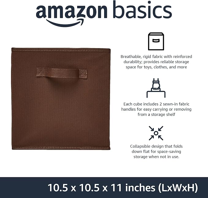 Amazon Basics Collapsible Fabric Storage Bins with Handles, Cube Organizer, Lightweight Fabric, 10.5"x10.5"x11", Brown, 6-Pack - Image 2