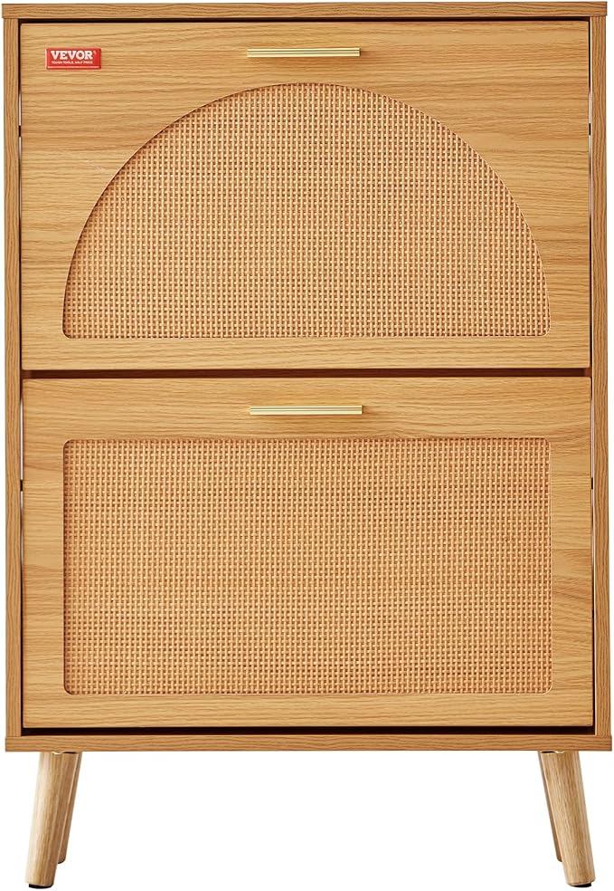 VEVOR Shoe Cabinet with 2 Flip Drawers, Shoe Storage Cabinet for Entryway, Free Standing Shoe Storage Organizer with Rattan Doors for Heels, Boots, Slippers in Hallway, Living Room - Image 9