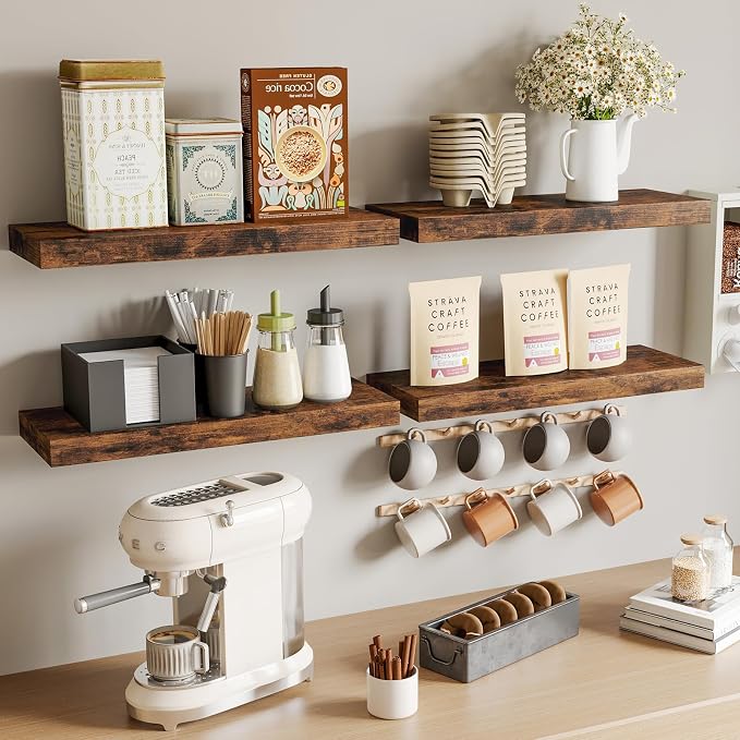 Fixwal Wood Floating Shelves, Wall Shelves Set of 4, Shelves for Wall Decor, with Invisible Brackets for Bathroom, Living Room,Bedroom and Kitchen(Rustic Brown) - Image 7