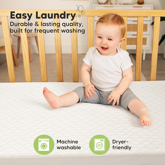2-Pack Waterproof Crib Mattress Protector Cover Fitted - Quiet Baby Crib Mattress Pad Sheets, 52" x 28" Soft Quilted Cotton Baby Sheet, Machine Washable, Easy Fit, Durable (Khaki/Mavy)