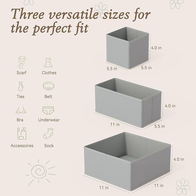 Criusia Drawer Organizers 18-Piece Set, Dresser Organizer for Baby Clothes, Foldable Closet Storage & Drawer Dividers for Underwear, Socks, Nursery (Gray) - Image 2