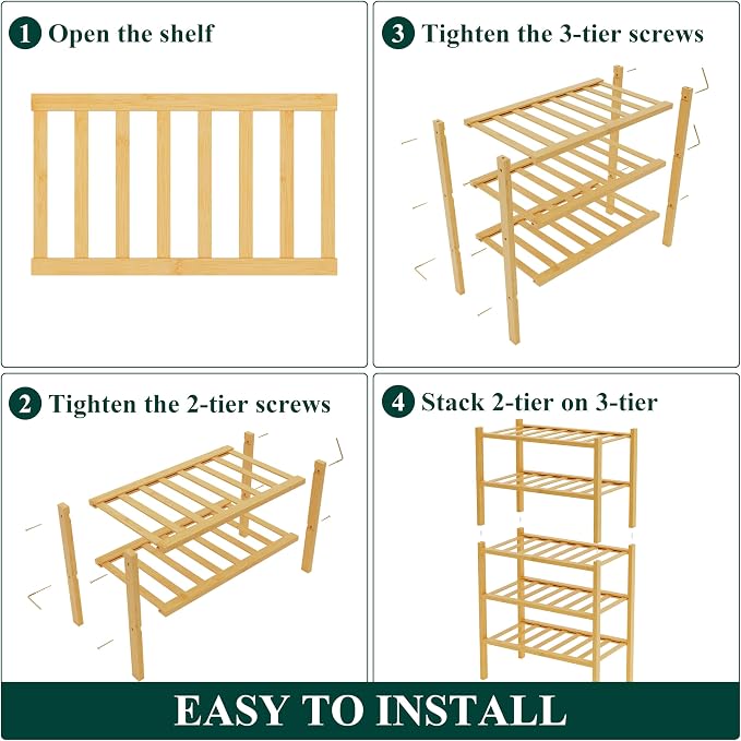 Smiry Bamboo Shoe Rack for Closet, 5 Tier Small Wooden Stackable Shoe Organizer, Free Standing Shoes Storage Shelf for Entryway, Front Door Entrance, Natural - Image 6