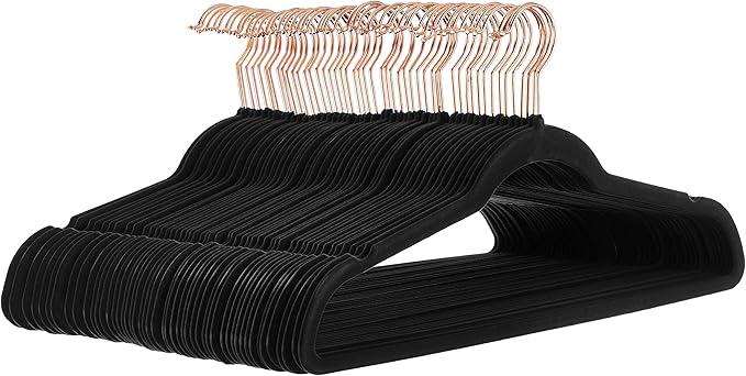 Amazon Basics Slim Velvet Non-Slip Space Saving Suit Clothes Hangers for Closet Organization, Black/Rose Gold, 50-Pack by AmazonBasics