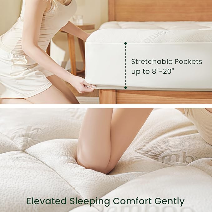 Love's cabin King Mattress Topper Viscose Derived from Bamboo, Thick Pillow Top Mattress Pad with Stretchable Pockets for 8"-20" Mattress, Soft Breathable Cooling Mattress Topper for Hot Sleepers
