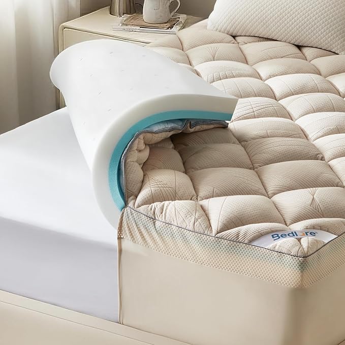 Bedlore 4-Inch Twin XL Mattress Topper for Back Pain - Dual Layer Medium Support (2" Gel Memory Foam + 2" Cooling Fluffy Pillow Top Pad), Breathable & Pressure Relief (Beige)