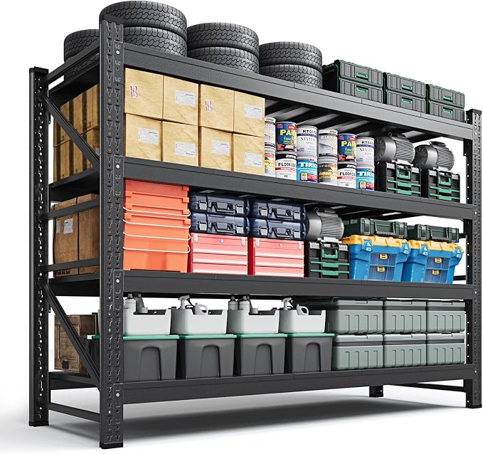 Letaya 4000LBS Storage Shelves Heavy Duty,60" W Garage Shelving Units, 4 Tier Adjustable Utility Rack Shelf,Large Metal Industrial Shelves,for Shop,Warehouse,Basement,Black (60" W x 24" D x 70" H) by LetayaMetalCabinets