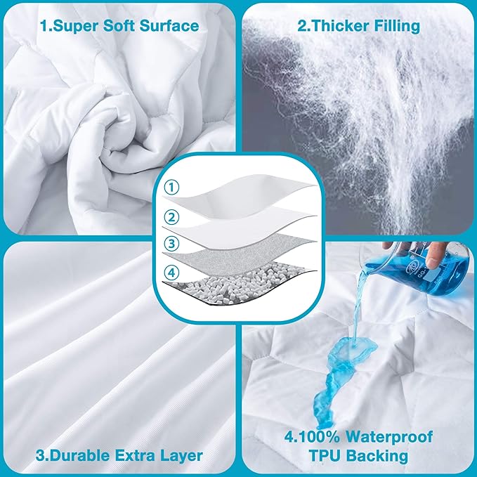 Lunsing Soft 2 Pack Twin Size Waterproof Mattress Protector with 6-16 Inches Deep Pocket, White