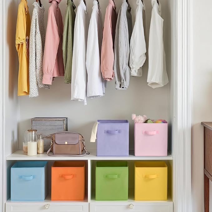 Cupic Cupid 11 Inch Storage Cube, Fabric Cube Storage Bin with Handles, Storage Cube Organizer for Clothes and Toys, Collapsible Cube Bins for Closet, Shelves, Nursery, 6-Pack, Pastel Colors - Image 8