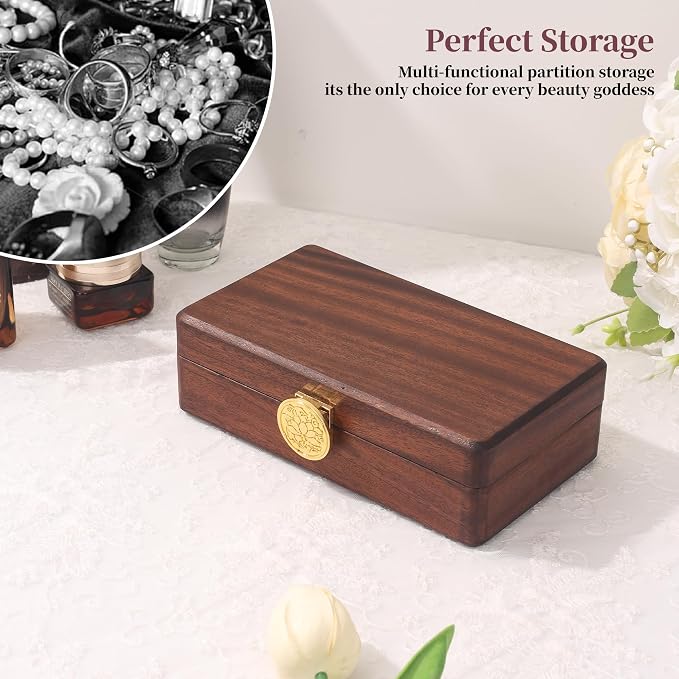 Travel Jewelry Case Wood Small Jewelry Box for Women Wood Jewelry Organizer Storage Holder For Earrings Rings Necklaces Velvet Wooden Jewelry Box With Lock - Image 3