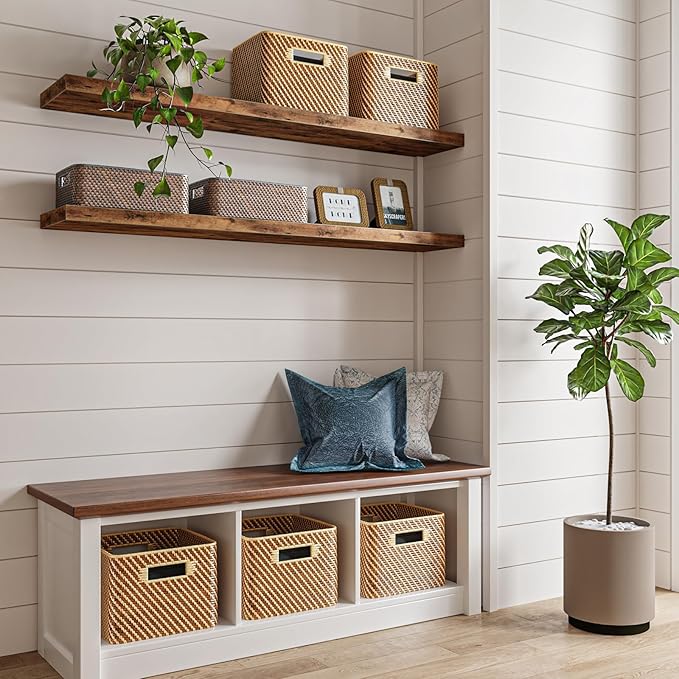 Fixwal Wood Floating Shelves for Wall, 47" Long Heavy Duty Wall Mounted Shelves for Living Room, Bedroom, Bathroom and Kitchen, Wall Shelves for Storage, Books, Room Decor (Rustic Brown, Set of 2) - Image 4