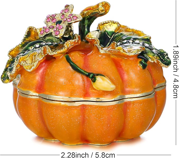 Hand Painted Fruit Trinket Box for Home Decor, Hinged Jewelry Organizer Storage, Unique Personalized Collectible Keepsake Figurine Handmade Decorative Ornament Gifts (Pumpkin) - Image 2