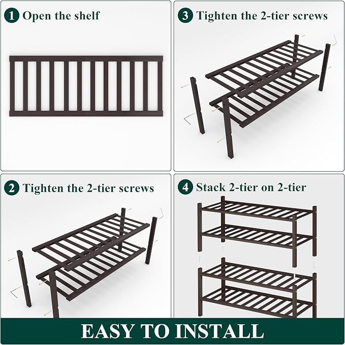 Smiry Shoe Rack, 4 Tier Bamboo Shoe Organizer, Stackable Free Standing Wooden Shoe Storage Shelf for Closet, Entryway, Front Door Entrance, Brown - Image 6