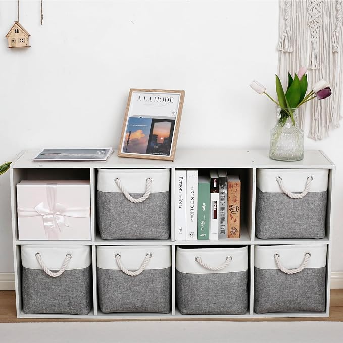 13 x 13 Inch Storage Cubes,6 Pack Cube Storage Bins for Shelves，Fabric Collapsible Storage Bins with Handles, Foldable Storage Basket for Organizing Clothes, Toys, Books (White&Gray) - Image 3