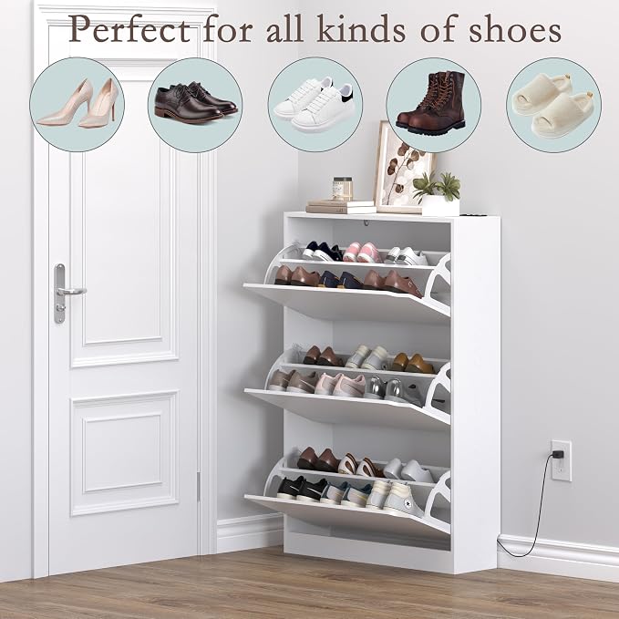 BORNOON Shoe Cabinet with Odor Control and Back Panels, Deodorizing Slim 3-Flip Shoe Storage Cabinet for Entryway, Freestanding Hidden Shoe Rack Organizer for Entrance, Hallway, Bedroom - Image 4