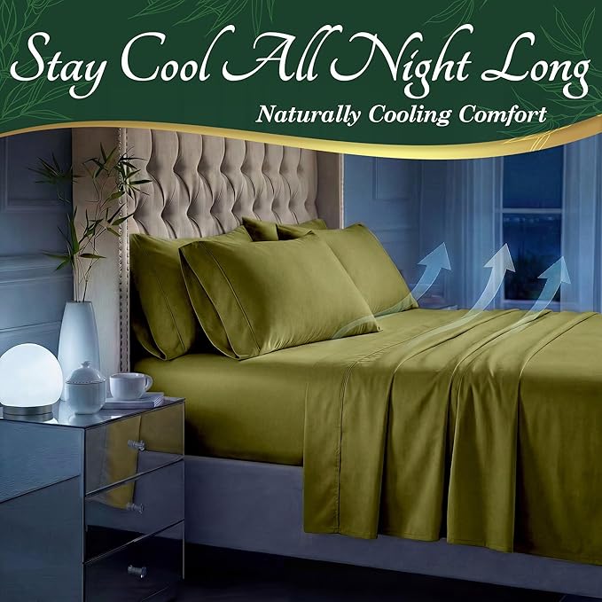 DECOLURE 100% Viscose Derived from Bamboo Sheets Twin Size - Luxury 4 Pc Naturally Cooling Sheets, Ultra Soft Bed Set - Deep 17" Pockets, Durable Double Stitching, Oeko Tex Standard (Light Olive)