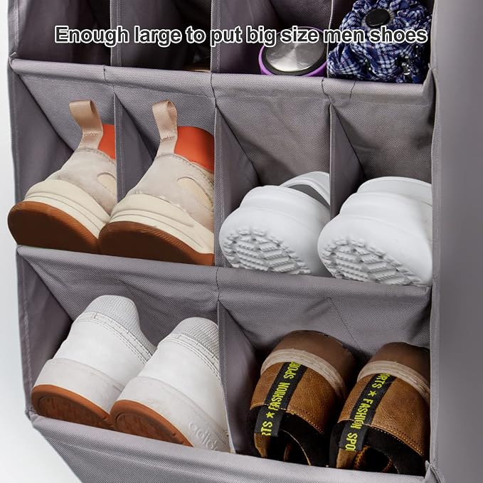 FENTEC 2 Pack Over the Door Shoe Organizer, Hanging Shoe Organizer Rack,24 Large Pockets and 4 Larger Storage Various Compartments with 6 Hooks, Home Accessories, Grey - Image 5