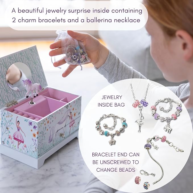 ABI + OLIE Ballerina Unicorn Kids Jewelry Box for Girls & Little Girls Jewelry Box Organizer - A unicorn music box gift - Image 5