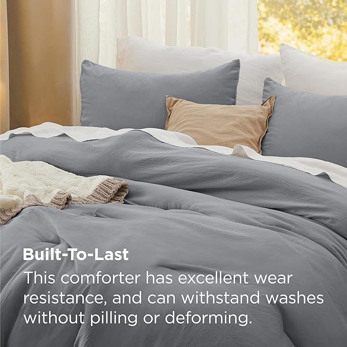 Bedsure Oversized King Comforter Set, Grey Soft Prewashed Bedding for All Seasons, 3 Pieces GentleSoft™ Bed Set, 1 Lightweight Comforter (120"x98") and 2 Pillowcases (20"x36")