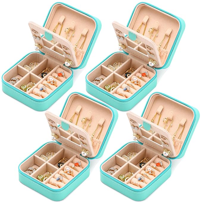 Neveika Jewelry Box with Mirror,Small Jewelry Organizer Box，Travel Jewelry Case for Women，Gift Jewelry Boxes for Female Girls (4pcs mirror blue) by NEVEIKA