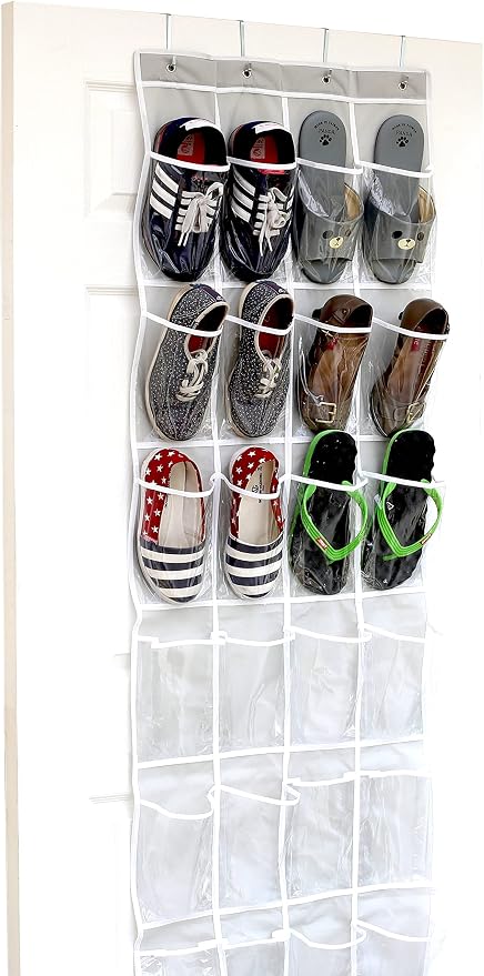 Simple Houseware 24 Pockets - Crystal Clear Over The Door Hanging Shoe Organizer, Gray (64'' x 19'') by SimpleHouseware