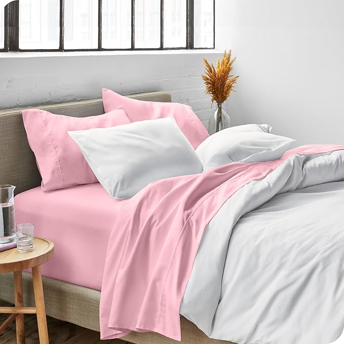 Bare Home Queen Sheet Set - 1800 Ultra-Soft Microfiber Queen Bed Sheets - Double Brushed - Deep Pockets - Easy Fit - 4 Piece Set - Bedding Sheets & Pillowcases (Queen, Light Pink)