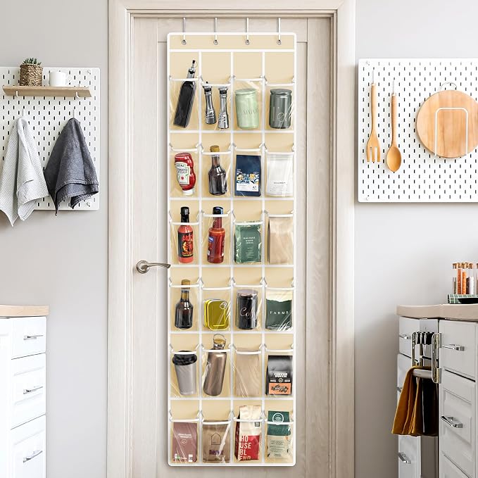 Simple Houseware 24 Pockets - Crystal Clear Over The Door Hanging Shoe Organizer, Beige (64'' x 19'') - Image 7