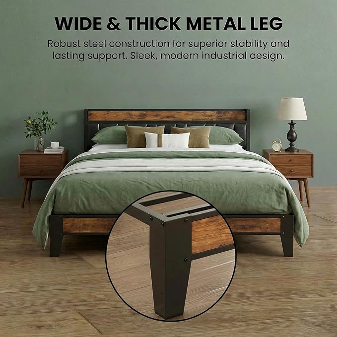 LIKIMIO California King Bed Frame, Storage Headboard with Charging Station, Solid and Stable, Noise Free, No Box Spring Needed, Easy Assembly (Vintage and Black)
