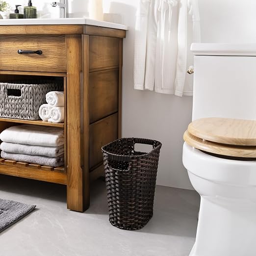 GRANNY SAYS Wicker Trash Can, Bathroom Trash Can with Handles, Wicker Waste Basket for Bathroom, Waste Basket for Bedroom, Decorative Wicker Wastebasket, 19 Liters/5 Gallons, 1-Pack Dark Brown - Image 3
