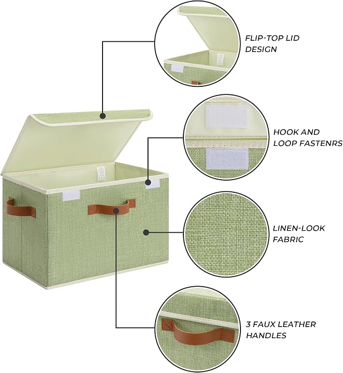 GRANNY SAYS Fabric Storage Bins with Lids, Decorative Storage Boxes with PU Handles, Keepsake Memory box, Shelf Baskets for Closet, Sage Green/White, Large, 2-Pack - Image 5