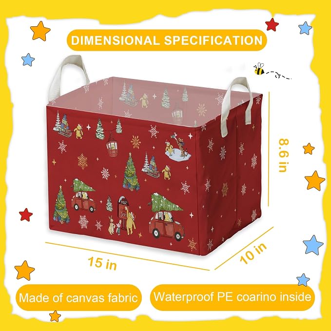 Winnie Theme Christmas Storage Basket,Hamper Winnie Baby Stuff Collapsible Storage Bin Laundry Hamper With A Waterproof PE Coating,Perfect Decoration for Baby Boy Girl Shower - Image 2