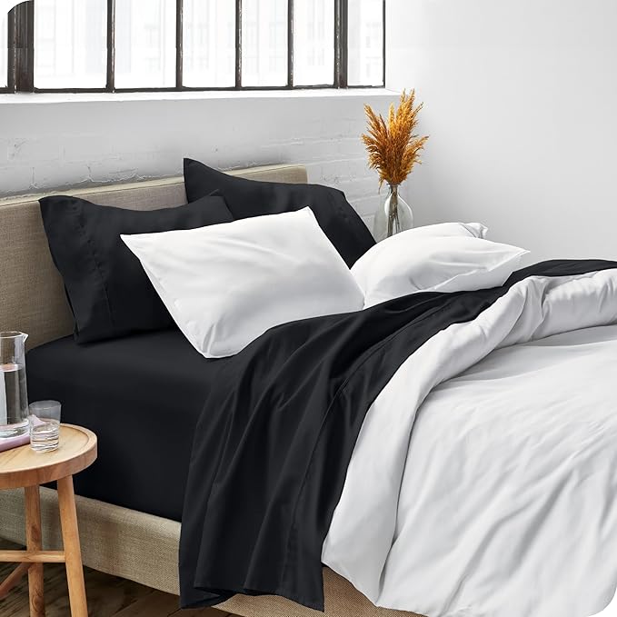 Bare Home Short Queen Sheet Set - 1800 Ultra-Soft Microfiber Bed Sheets - Double Brushed - Deep Pockets - Easy Fit - 4 Piece Set - Bedding Sheets & Pillowcases (Short Queen, Black)