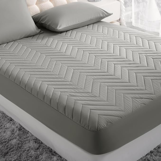 NTBAY Waterproof Mattress Protector, Quilted Full Fitted Mattress Cover with 15" Deep Pocket- Machine Washable - Soft and Breathable Mattress Pad Cover, Smoke Grey