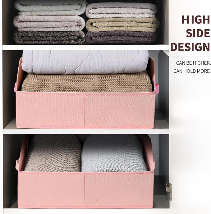 Homsorout Closet Baskets for Shelves Trapezoid - Decorative Storage Baskets with Handle, Closet Bins for Organization, Shelf Storage Bins for Clothes, Books, Home, Office, 3 Pack, Pink - Image 4
