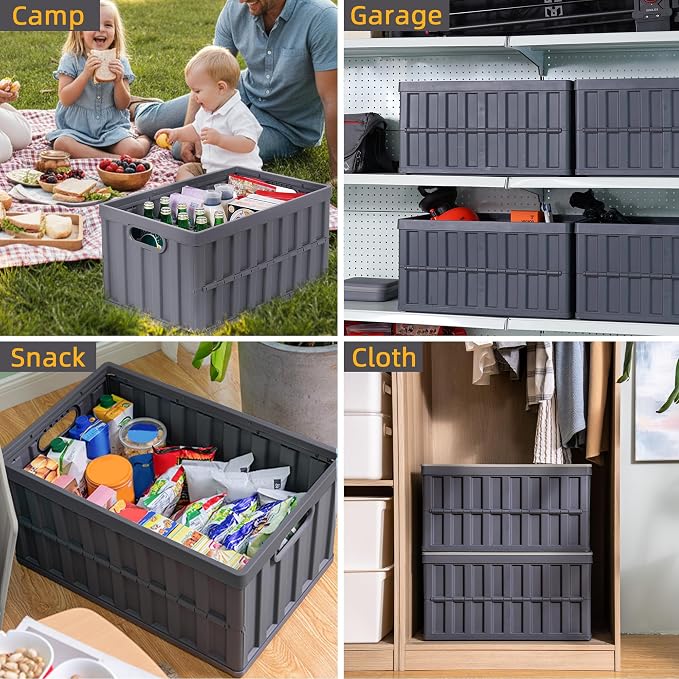 Citylife 64L Collapsible Storage Bins with Lids Plastic Storage Containers for Organizing Stackable Storage Box Large Heavy Duty Utility Crates, 2 Packs - Image 7
