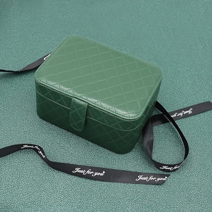 Jewelry Travel Case, 2-Layer Jewelry Box Organizer Medium Jewelry Travel Box, Portable Faux Leather Jewellery Storage Boxes with Argyle for Women, Daily Jewellery Case Home Use (Dark green) - Image 4
