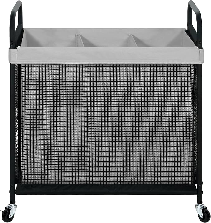 STO STO Laundry Hamper 3 Section, 120L Rolling Laundry Sorter Cart with Removable and Washable Liner Bag, Clothes Hamper with Wheels and Metal Handle for Laundry Room and Bedroom, Gray by STOSTO