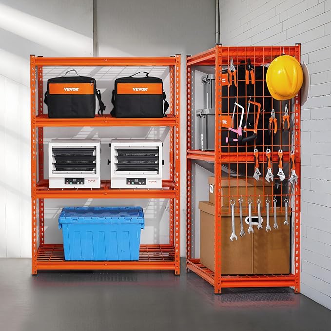 VEVOR Storage Shelves, 2400 lbs, 4 Tier Heavy Duty Garage Shelving, 20" D x 40" W x 60" H Adjustable Metal Shelves for Industrial Shelving Unit Utility Shelf, for Kitchen, Warehouse, Basement, Orange - Image 2