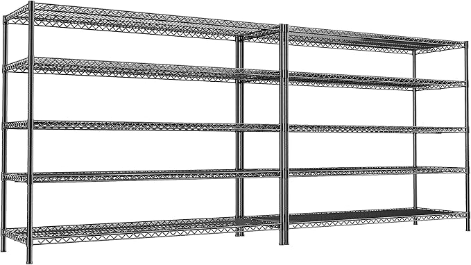REIBII 55.5" W Storage Shelves 3200LBS Wire Shelving Unit 5 Tier Metal Shelving Garage Shelving 2PCS Heavy Duty Metal Shelves for Storage Rack Commercial Adjustable Pantry Shelf by REIBII